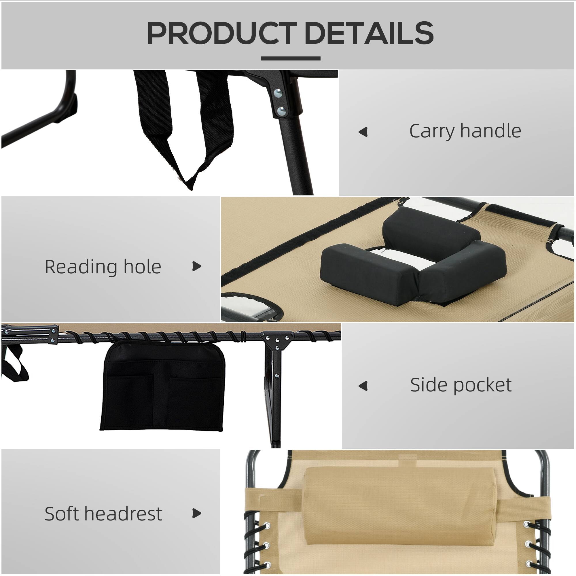 PRODUCT DETAILS

- Carry handle
- Reading hole
- Side pocket
- Soft headrest