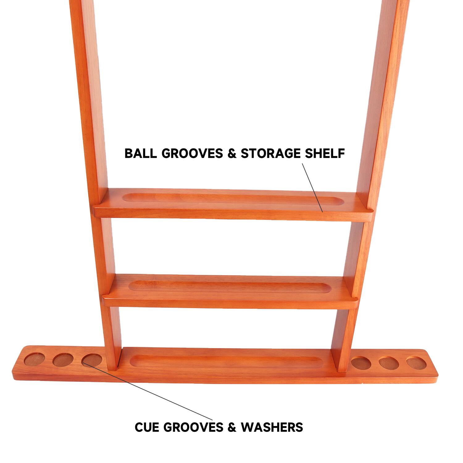 BALL GROOVES & STORAGE SHELF
CUE GROOVES & WASHERS