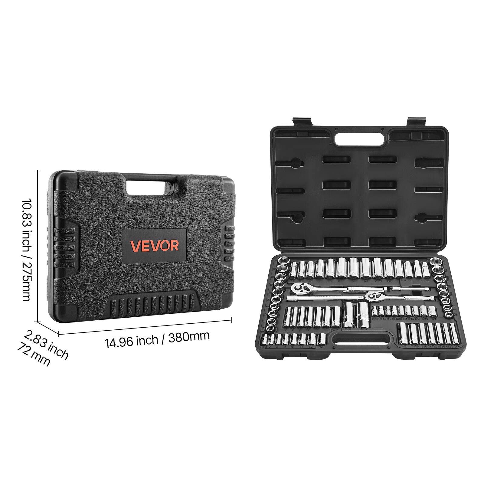 10.83 inch / 275mm  
2.83 inch / 72 mm  
14.96 inch / 380mm  
VEVOR  
003080900  
033900