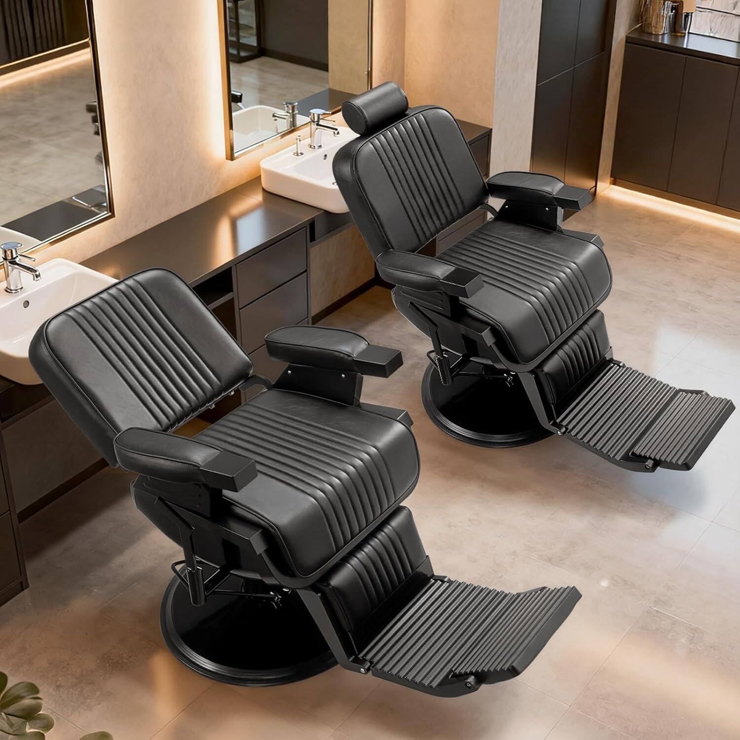 Alt View 4. Winado - Heavy Duty Vintage Barber Chair, Hydraulic Reclining Salon Chairs for Hair Stylist with Footrest & Headrest, 360° Swivel - Black.