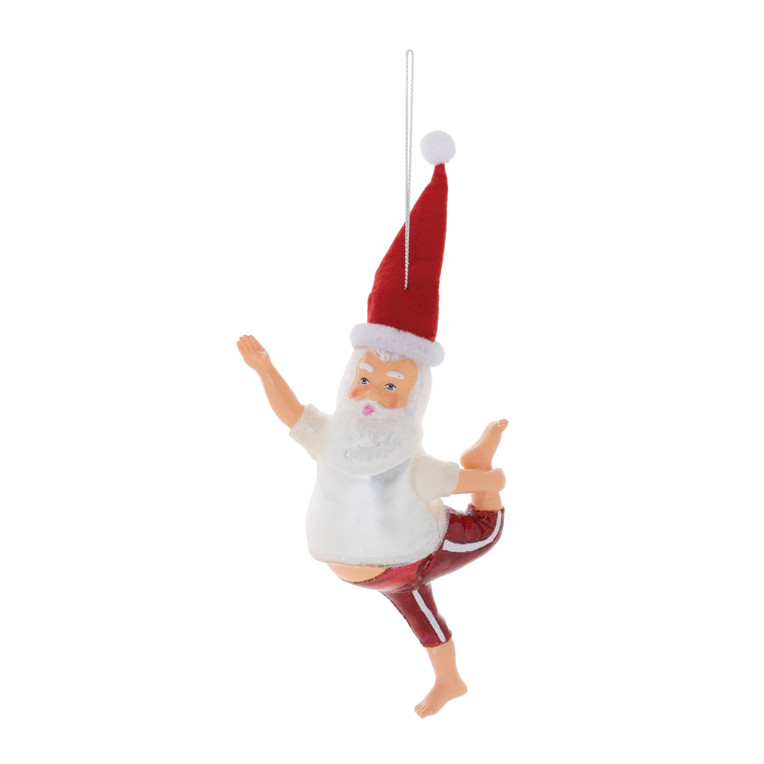 Front. BreeBe - Santa Yoga Ornament – Set of 6 - Red, White.