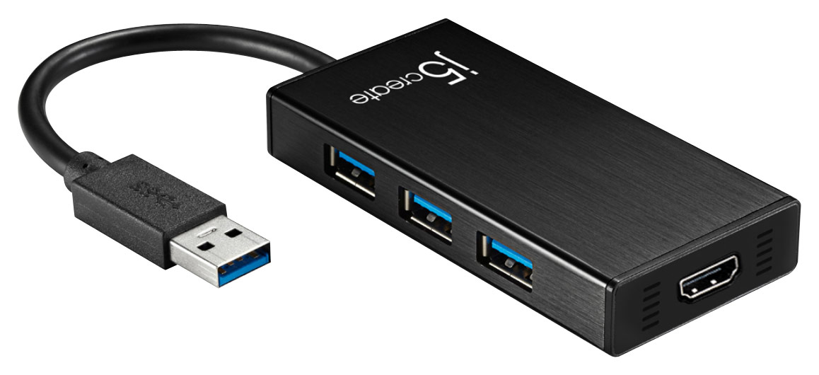 j5create - 3-Port USB 3.0 Hub and HDMI Adapter - Black