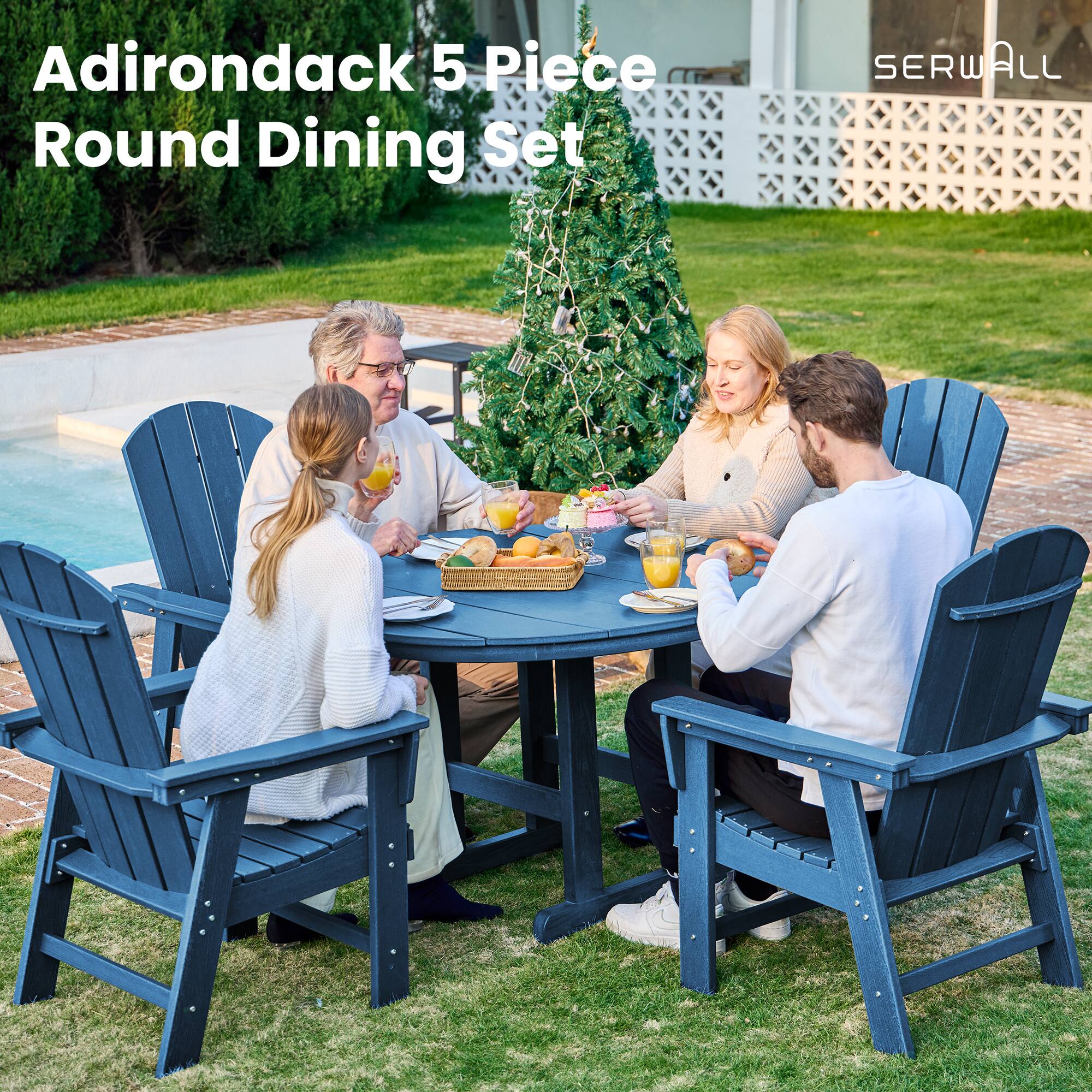 Adirondack Rounds SERWALL 5 Piece Patio Dining Sets, HDPE 45