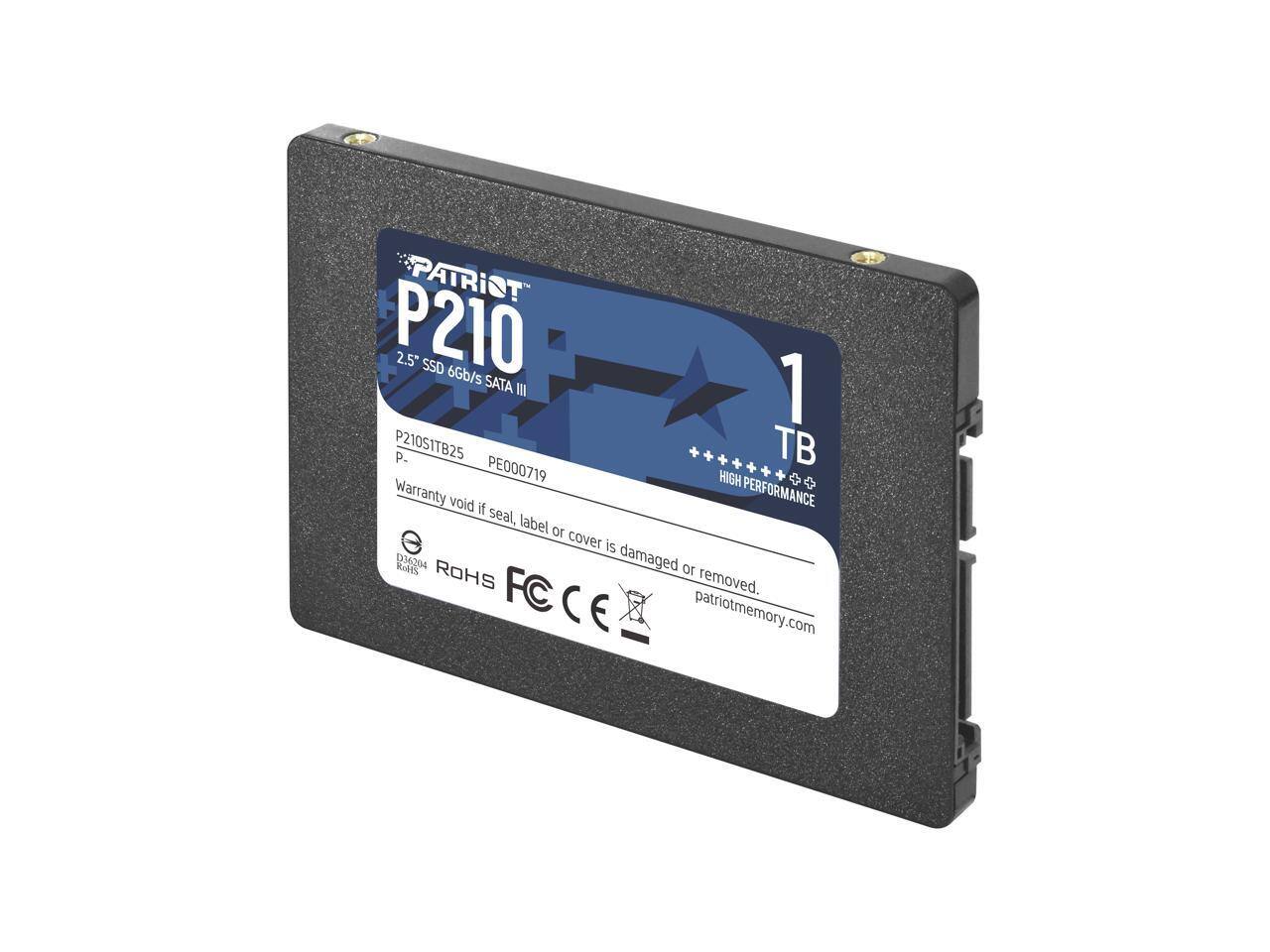 PATRIOT P210 2.5" SSD 6Gb/s SATA III 1TB  
P210S1TB25  
PE000719  
Warranty void if seal, label or cover is damaged or removed.  
ROHS  
FC  
CE  
patriotmemory.com