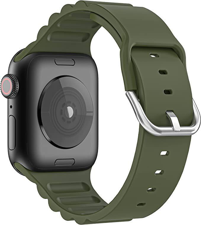 Angle. Worryfree Gadgets - Worryfree Gadgets Silicone Wavy  - 38/40/41mm - Army Green - Army Green.