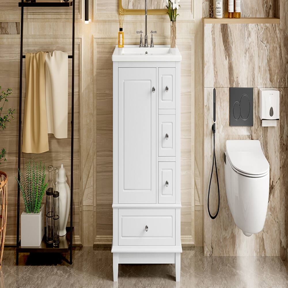 Alt View 10. Loheer - Loheer 24 inch bathroom vanity with sink White Freestanding Vanity Cabinet Ceramic Top - White.