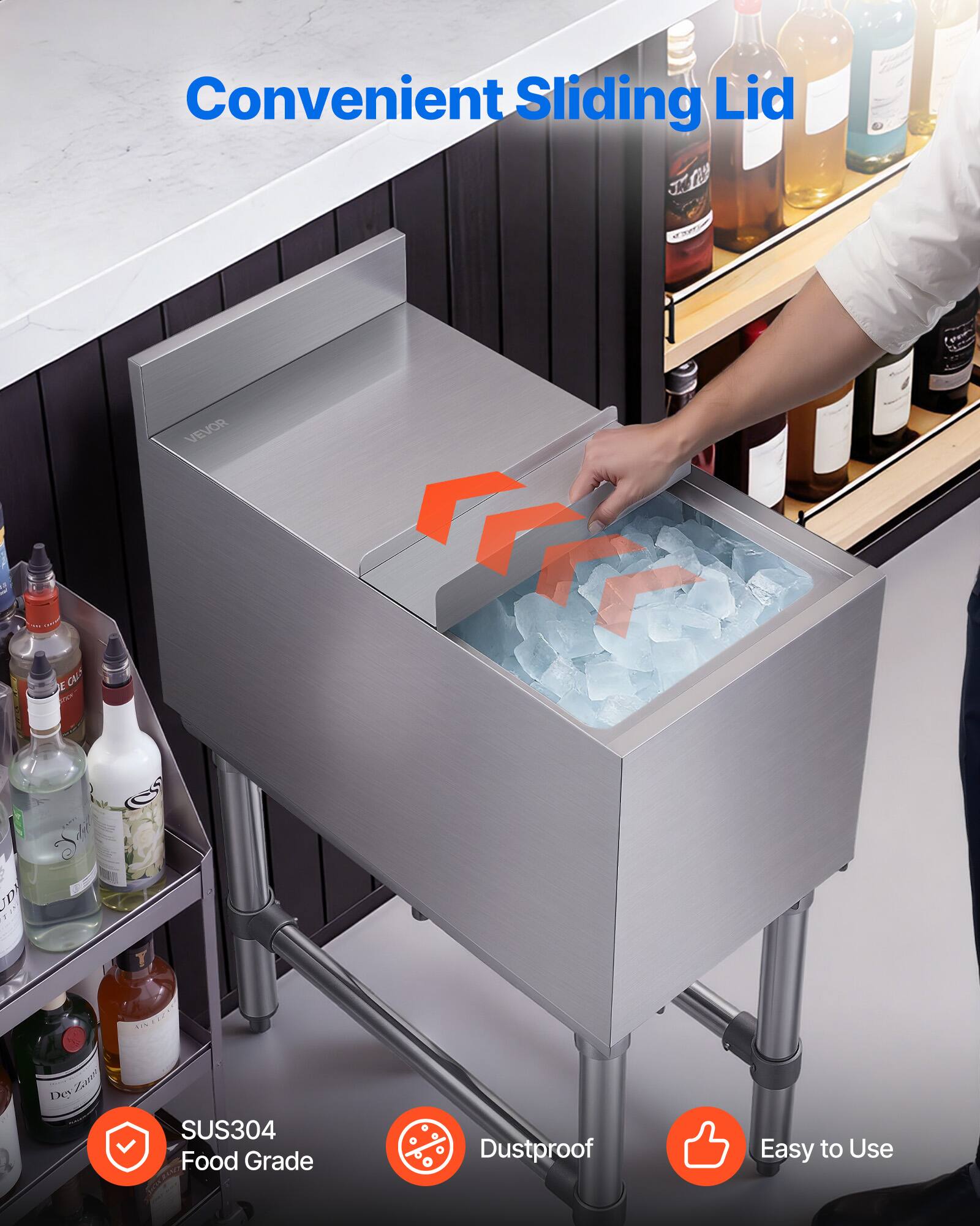 Convenient Sliding Lid

VEVOR

SUS304 Food Grade

Dustproof

Easy to Use