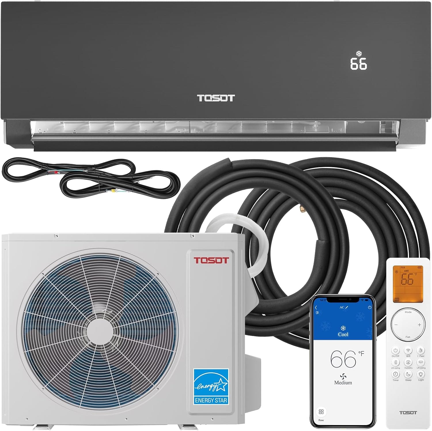 Tosot - 18,000 BTU Mini Split AC, 24.5 SEER2, 230V, 1.5 Ton Ductless Inverter, With WiFi, Supports ERV System, Aoraki Series - Black