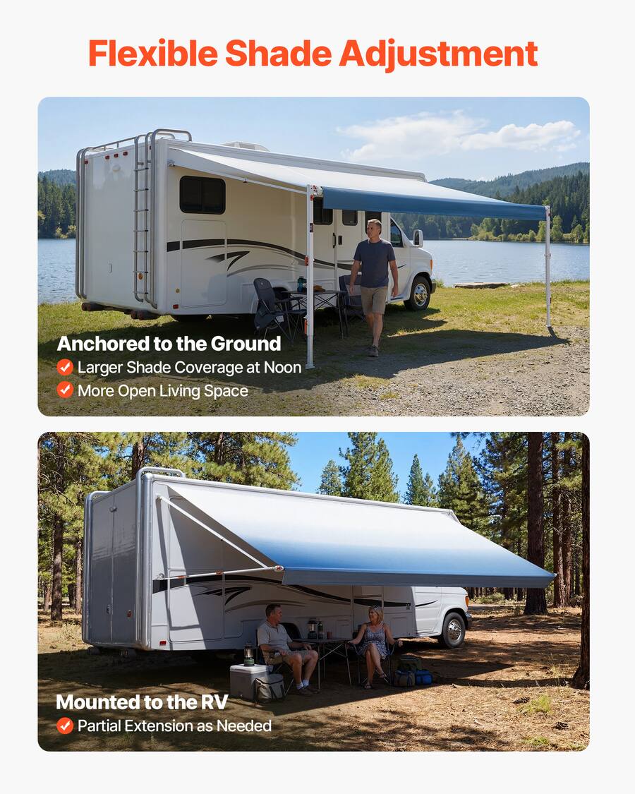 Blue Color Gradient Options VEVOR Manual RV Awning Complete Kit, 18.12FT Retractable RV Awning with ...