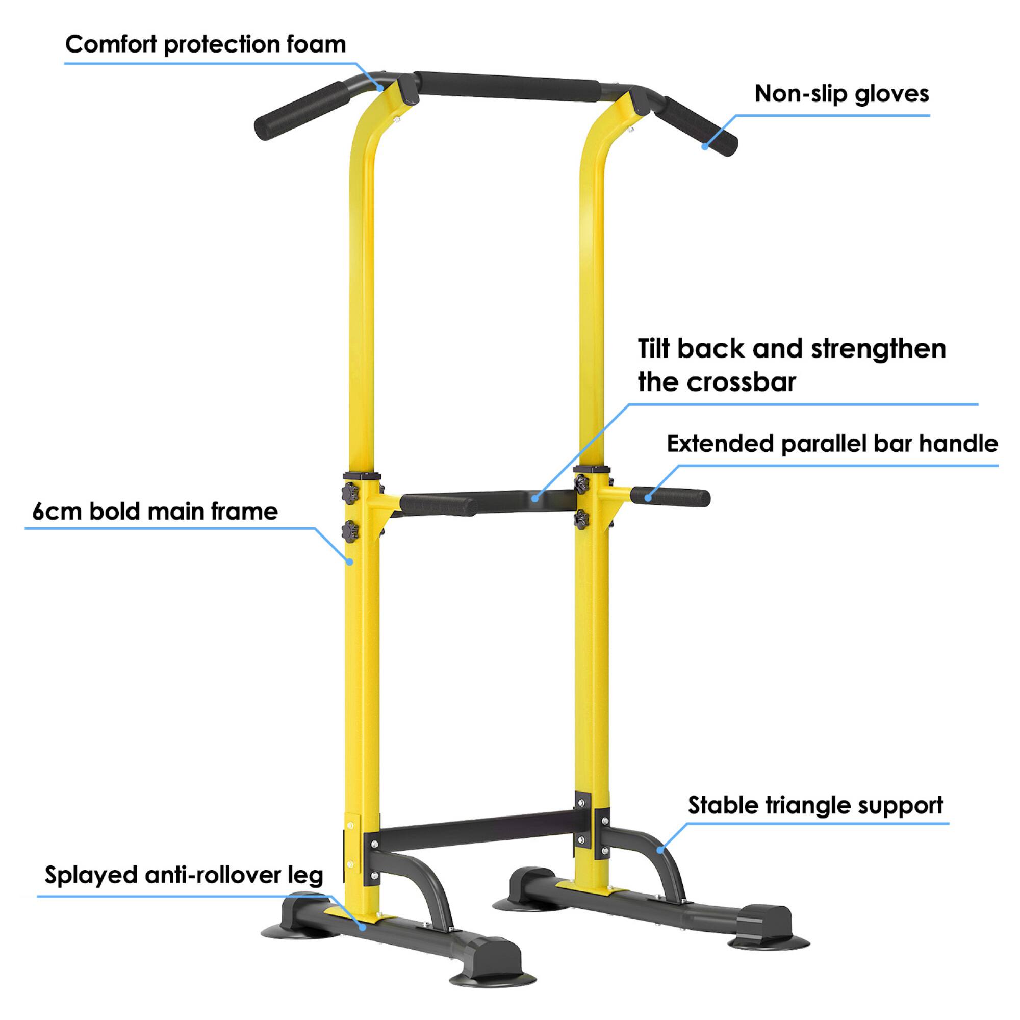 - Comfort protection foam
- Non-slip gloves
- Tilt back and strengthen the crossbar
- Extended parallel bar handle
- 6cm bold main frame
- Stable triangle support
- Splayed anti-rollover leg