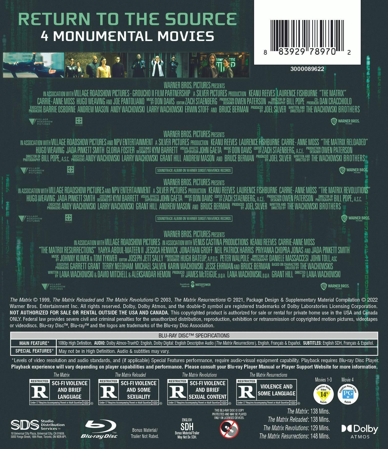 Back. The Matrix 4-Film Déjà vu Collection [Blu-ray].