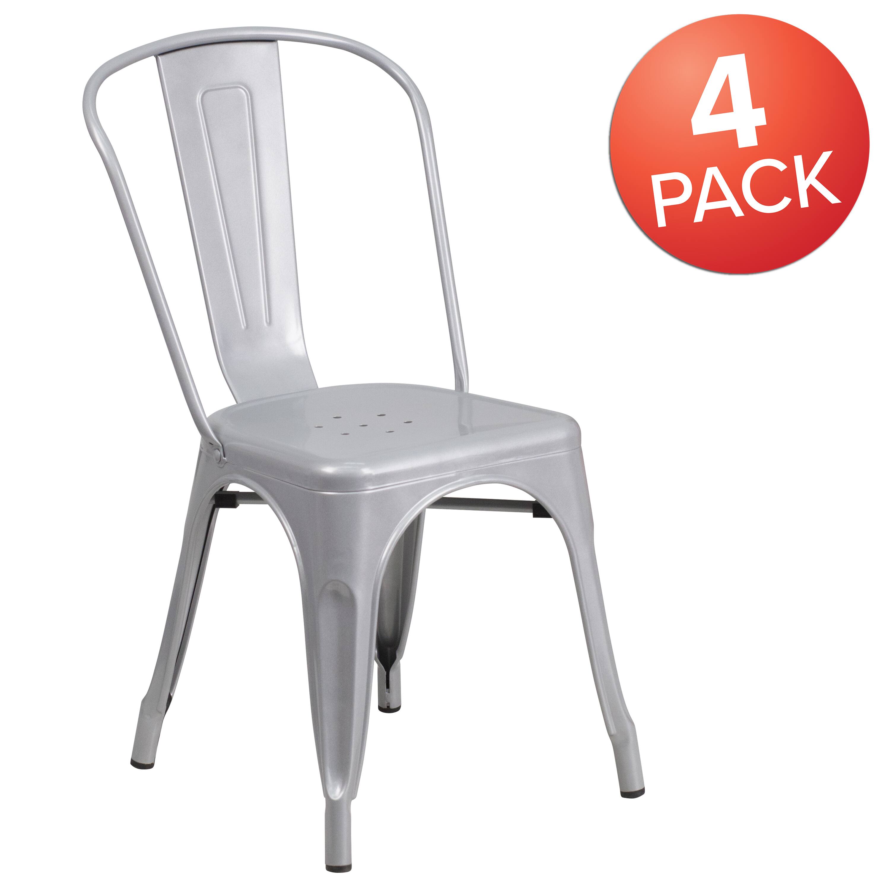 Alt View 1. Emma + Oliver - Commercial Grade 4 Pack Metal Indoor-Outdoor Stackable Chair - Silver.