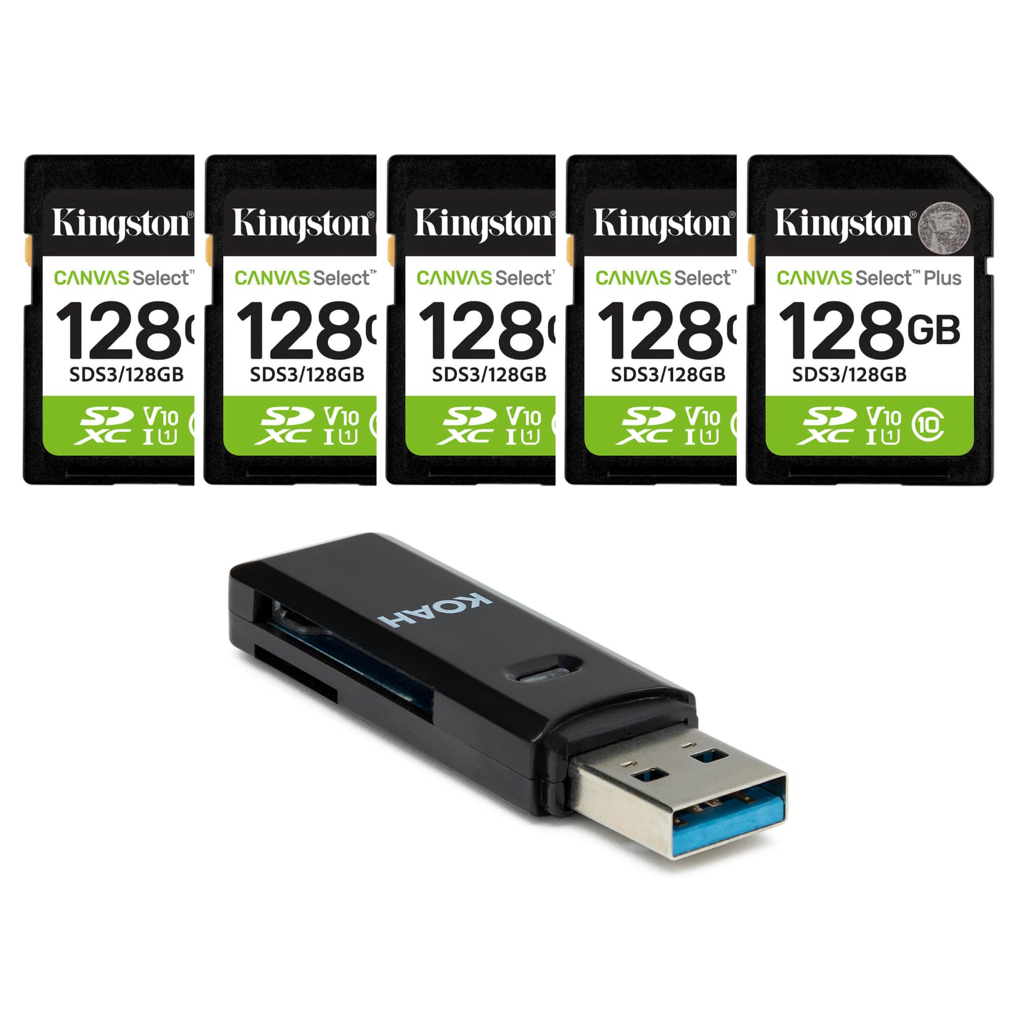 Kingston - 128GB Canvas Select Plus UHS-I SDXC Memory Card with Card Reader Bundle