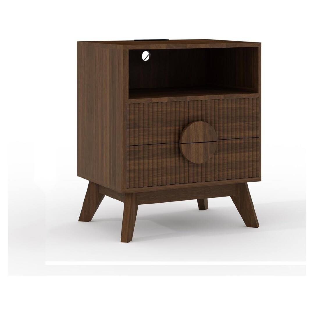 Alt View 5. GARVEE - Modern Fluted Night Stand, Bedroom Nightstand with USB Charging Station, Wood Fluted Bedside Table, Walnut Brown 1pcs - Walnut.