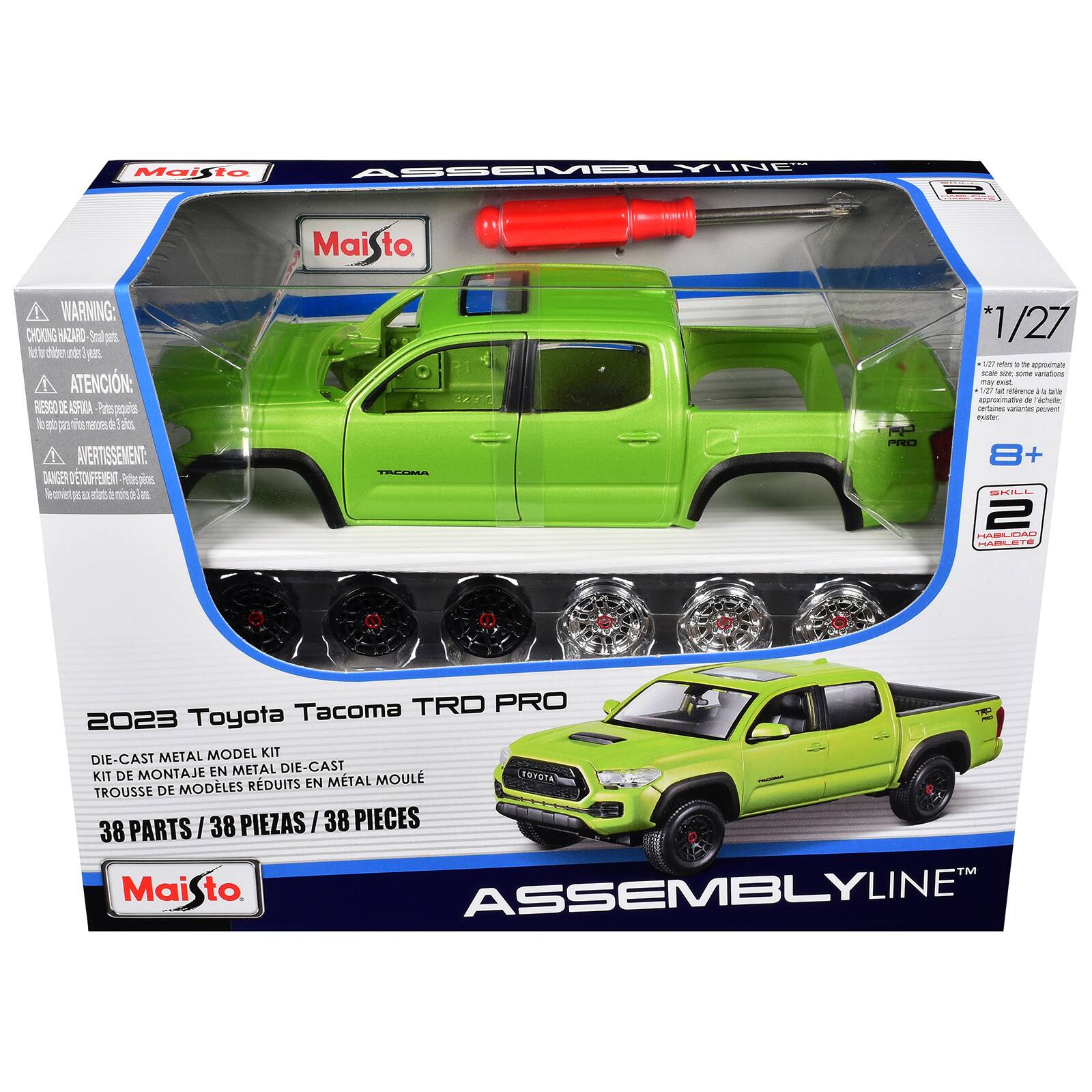 Skill 2 Model Kit 2023 Toyota Tacoma TRD PRO Pickup Truck Light Green Metallic "Assembly Line" Series 1/27 by Maisto