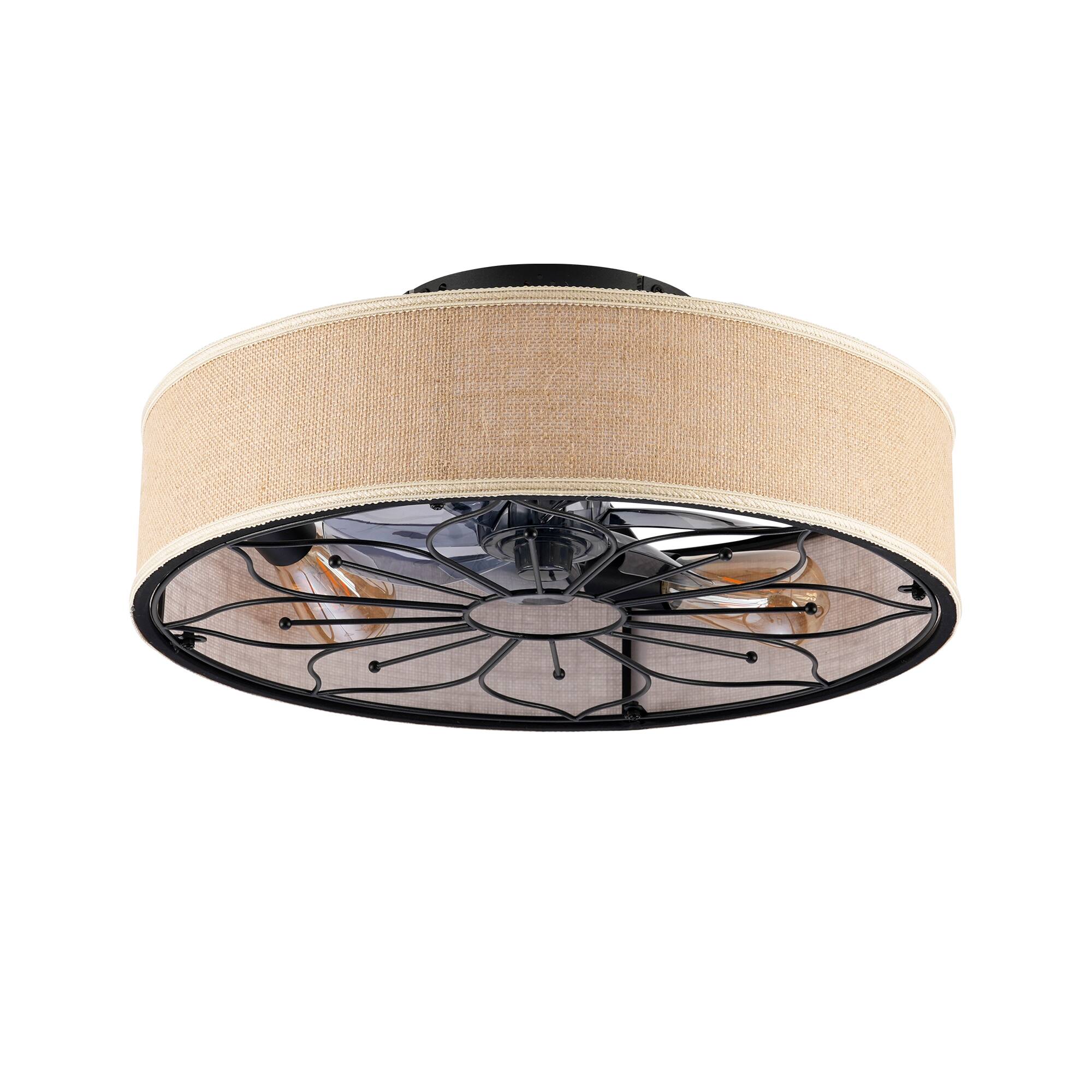 Alt View 6. Sofucor - 20" Caged Ceiling Fan With Light & Remote Low Profile Enclosed Farmhouse Bladeless Ceiling Fan Fans for Bedroom - Black 1.