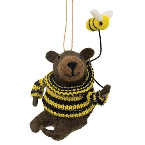 Front. BreeBe - Buzzing Bear Felted Ornament - Multi.