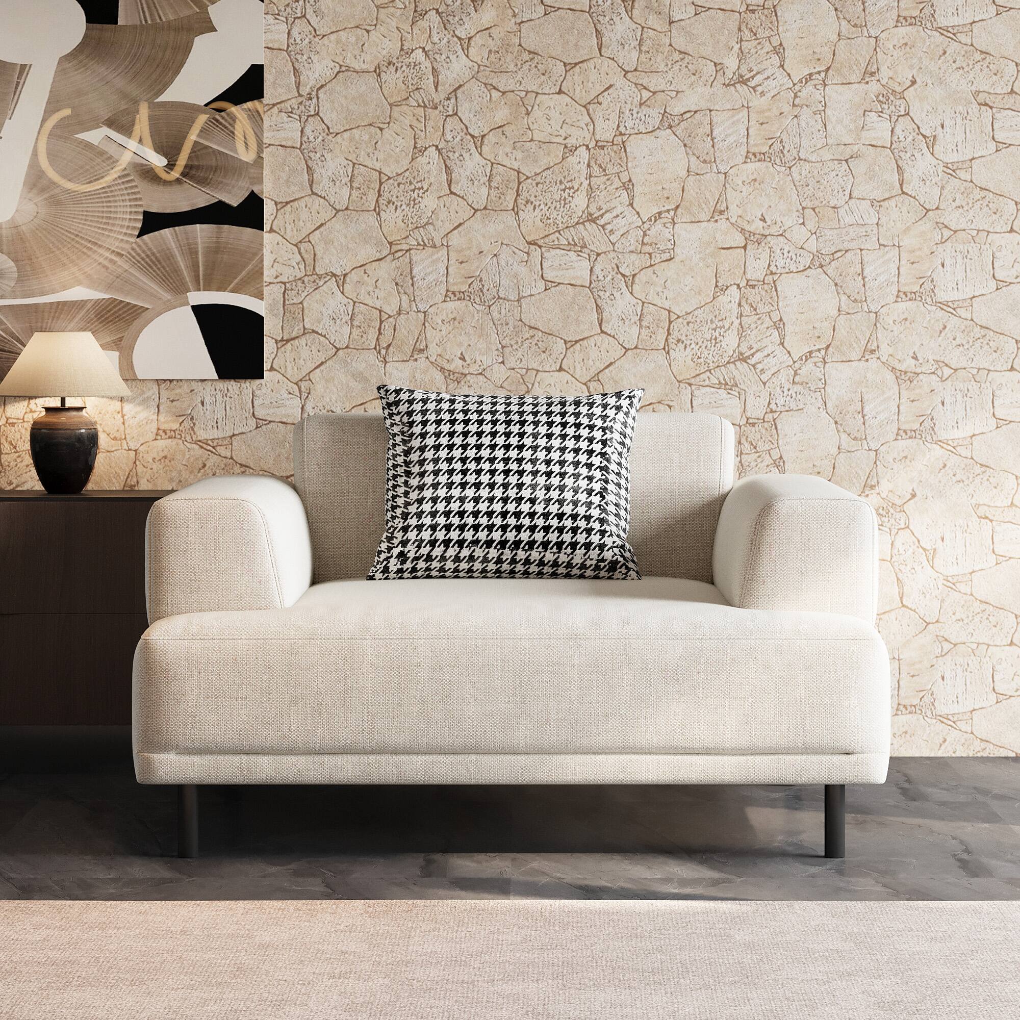 Left. luck idea - 40.55" Breathable Cotton-Linen Fabric Sofa, couch,Solid Wood Frame, High-Elastic Sponge Seat Cushion - Light Beige.