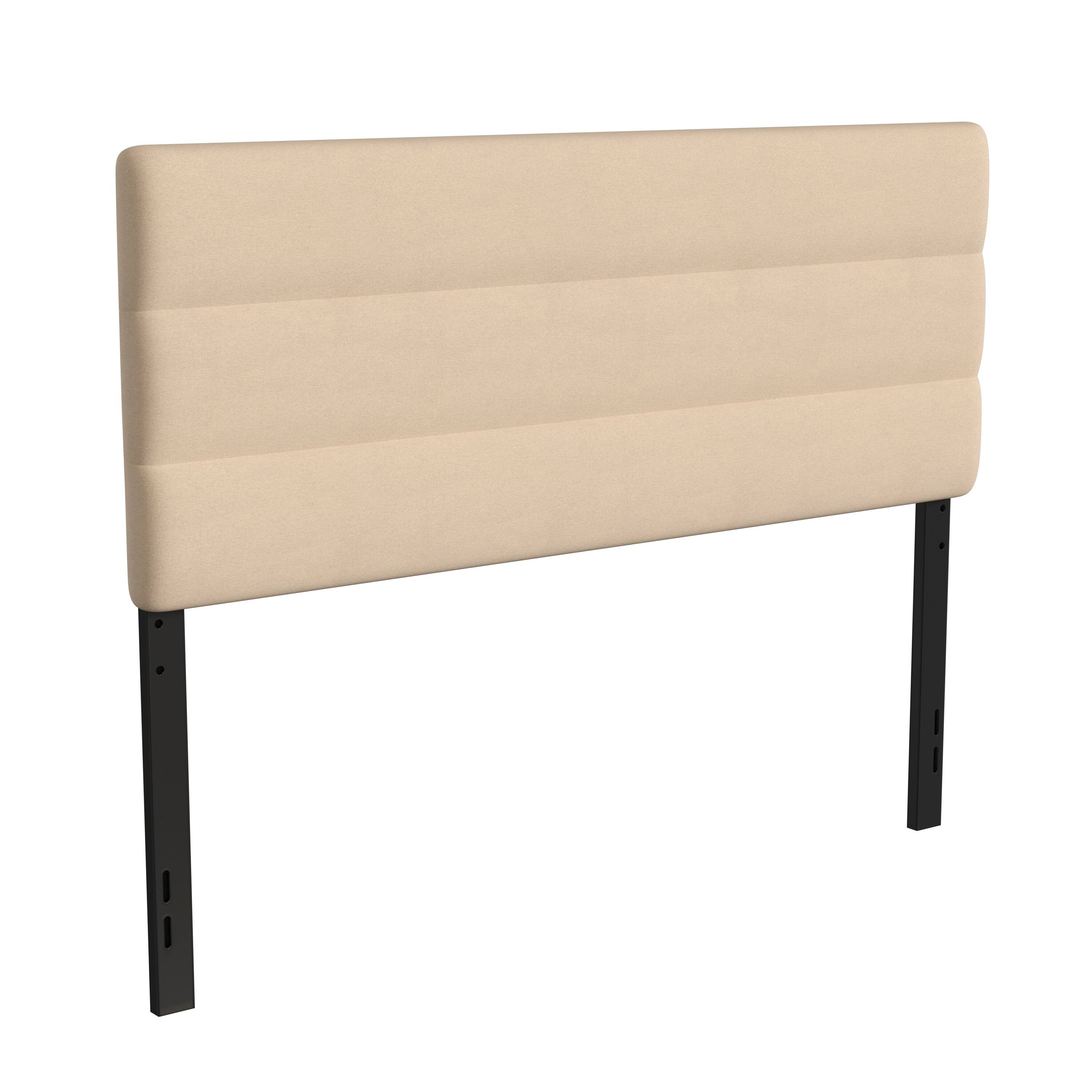 Alt View 1. Emma + Oliver - Gannon Modern Upholstered Headboard with Horizontal Line Stitching and Adjustable Height Rails - Cream.