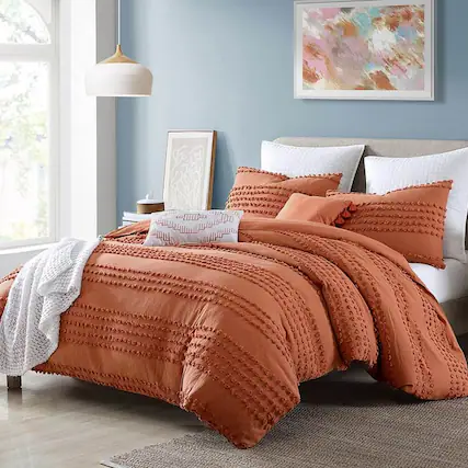 Front. Hivvago - King size 5-Piece 100-Percent Cotton Clip Dot Comforter Set in Brick Orange - Orange.