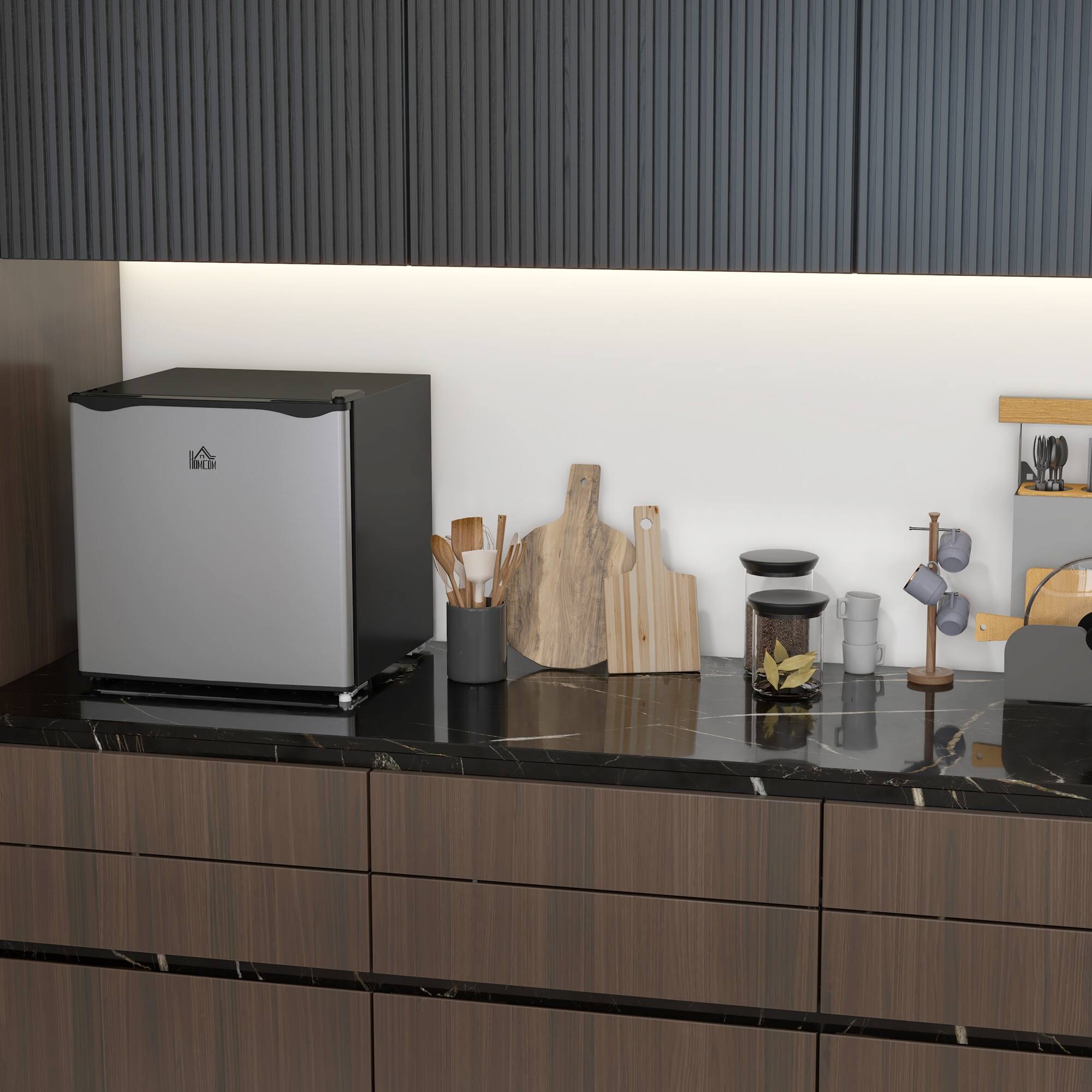 Back. Akoasm - Silver 1.1 Cu.Ft Mini Freezer Countertop, Compact Upright Freezer with Removable Shelves, Reversible Door - Silver.