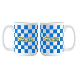 Logo Brands - Los Angeles Chargers 2-Pack 15oz. Checkered Wordmark Mug Set - Multicolor