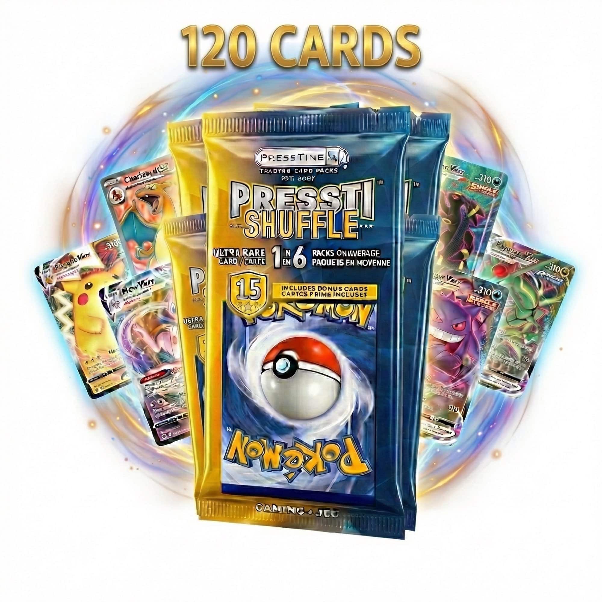 Pokémon - Pack of 8 Presstine Pokemon PresstiShuffle 15-Card Packs - 120 Cards Total - Black