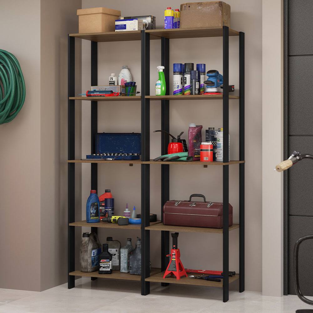 Angle. Madesa - Madesa Garage Storage Rack with 10 Open Shelves 47"L Multiuse Modular Organization Cabinet for Tools - Black/Brown - Brown/Black.