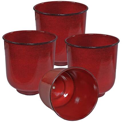 Front. Sunnydaze - Vivian Metal Planter - 11 in - Set of 4 - Ruby Glaze.