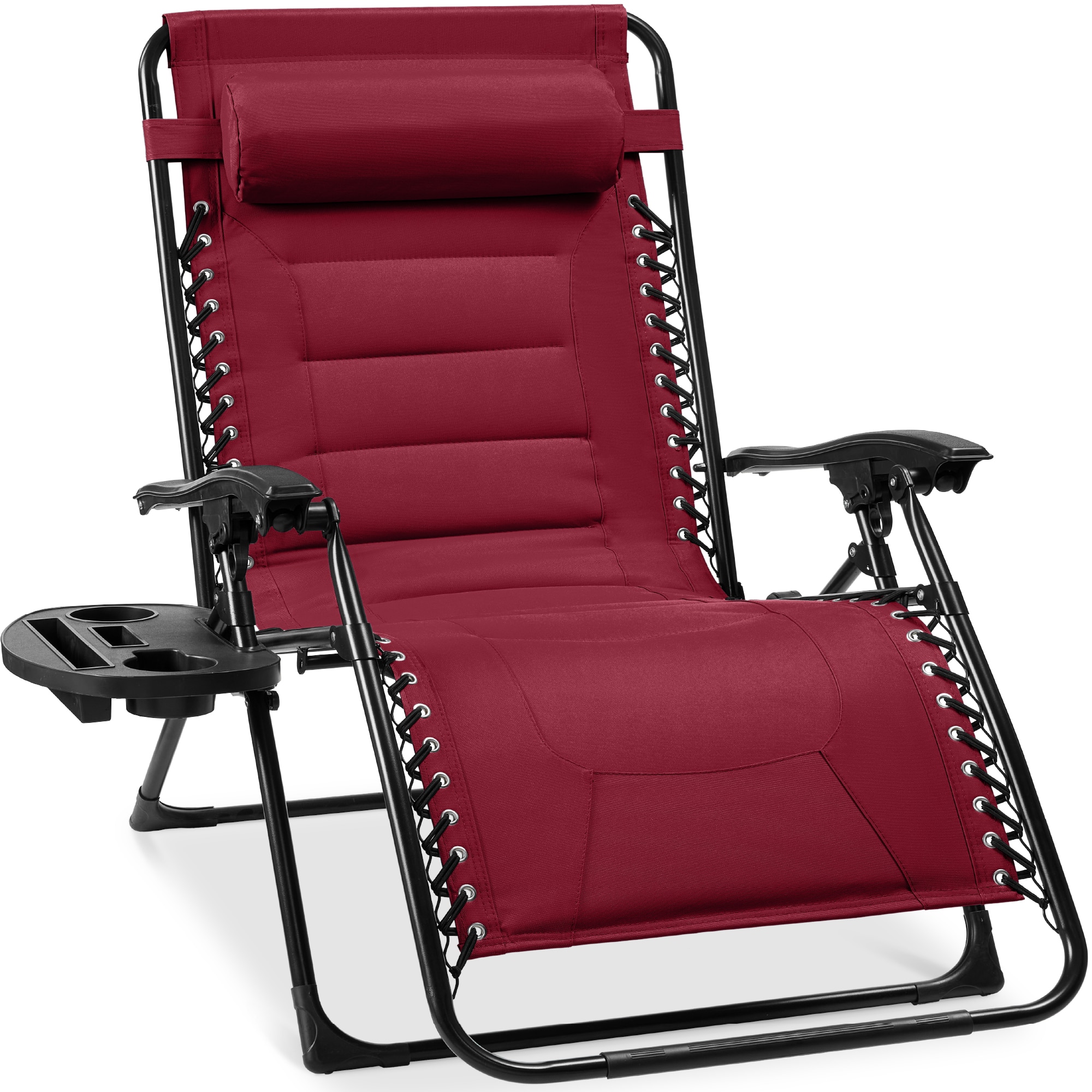 Front. Best Choice Products - Best Choice Products Oversized Padded Zero Gravity Chair, Folding Outdoor Patio Recliner w/ Side Tray - Burgundy - Burgundy.