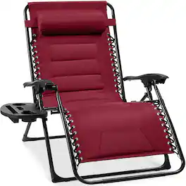 Best Choice Products - Oversized Padded Zero Gravity Chair, Folding Outdoor Patio Recliner w/ Side Tray - Burgundy