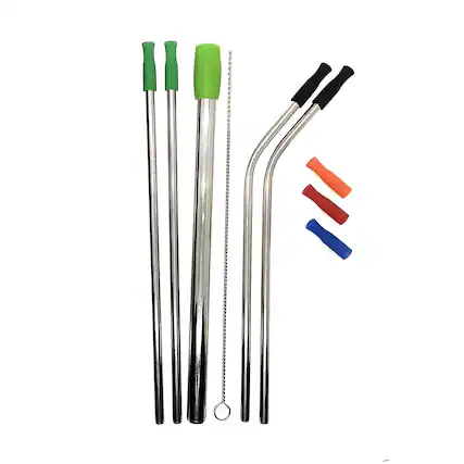 Front. Kitcheniva - Reusable Stainless Steel Drinking Straws With Tips Carry Case Cleaning Brush - Silver.