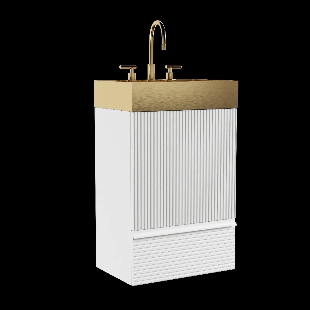 Alt View 4. Loheer - Loheer 20 inch white bathroom vanity with brushed gold metal sink freestanding bathroom cabinet - Matte White.