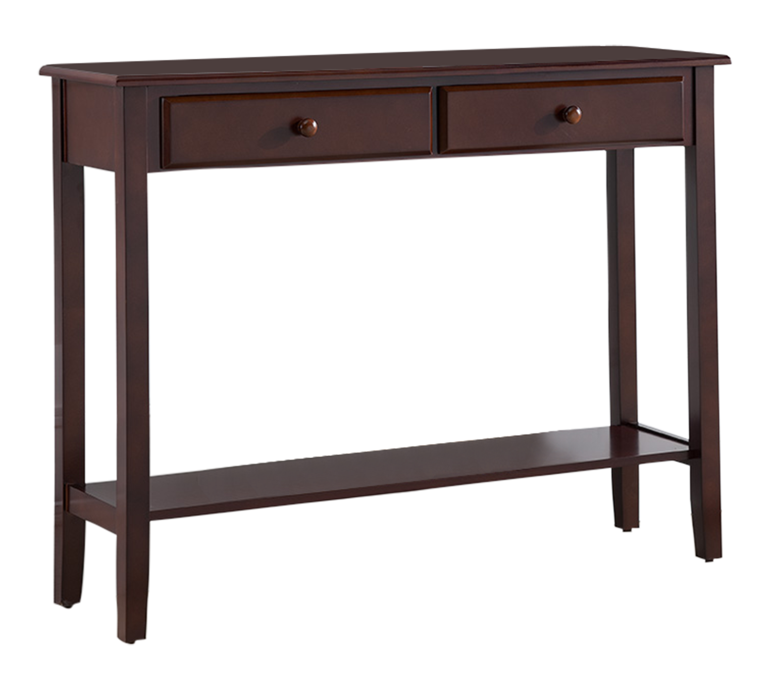 Angle. Kings Brand Furniture - Kings Brand Furniture - Sawyer Wood Console Entryway Table with 2 Drawers, Walnut - Dark Brown.