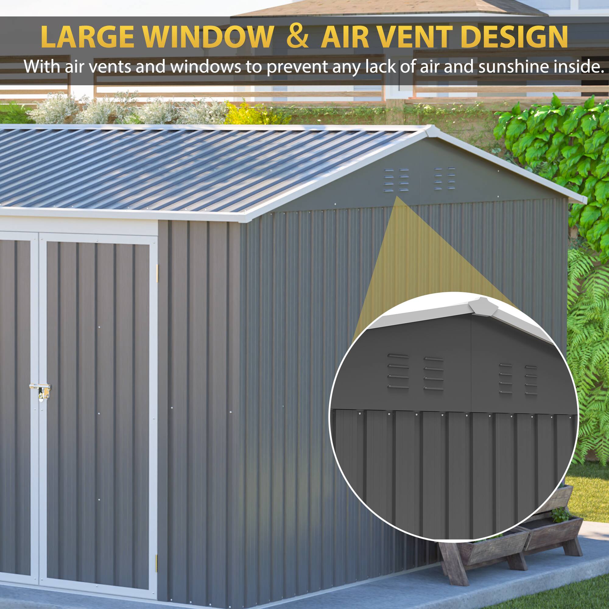 Alt View 2. Lirago - 12x10 FT Outdoor Storage Shed All-Weather Metal Shed with Lockable Doors - Gray.