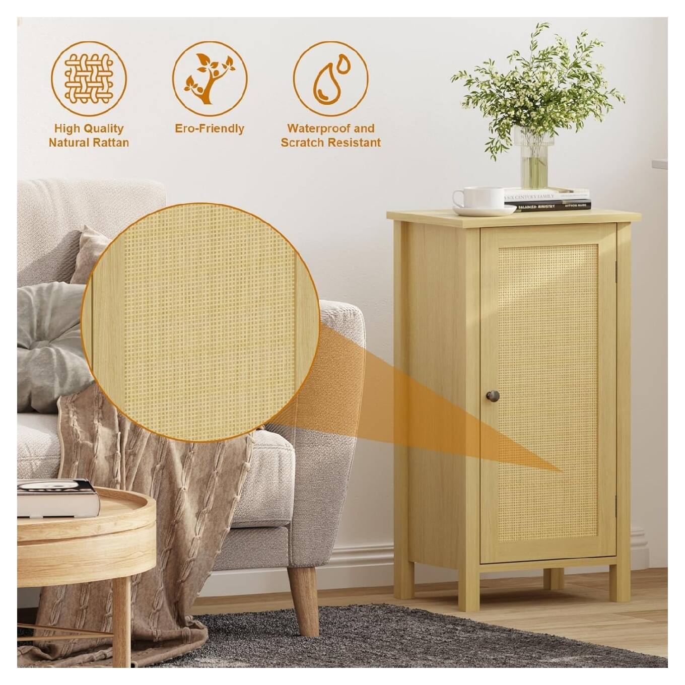 High Quality Natural Rattan  
Eco-Friendly  
Waterproof and Scratch Resistant