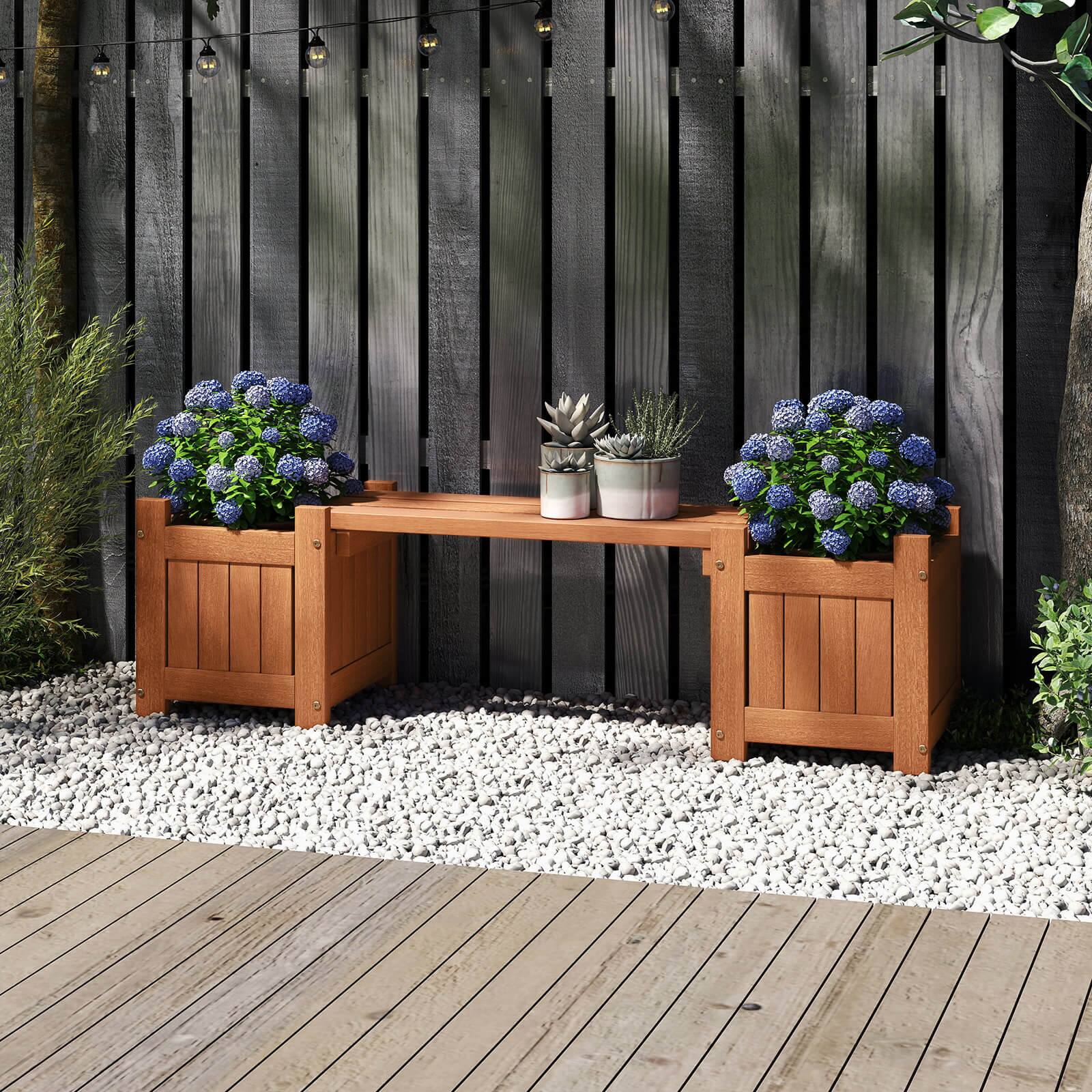 Alt View 1. Costway - Costway Wood Planter Box with Bench Open-Ended Base & Teak Oil Finish for Flowerpots - Natural.