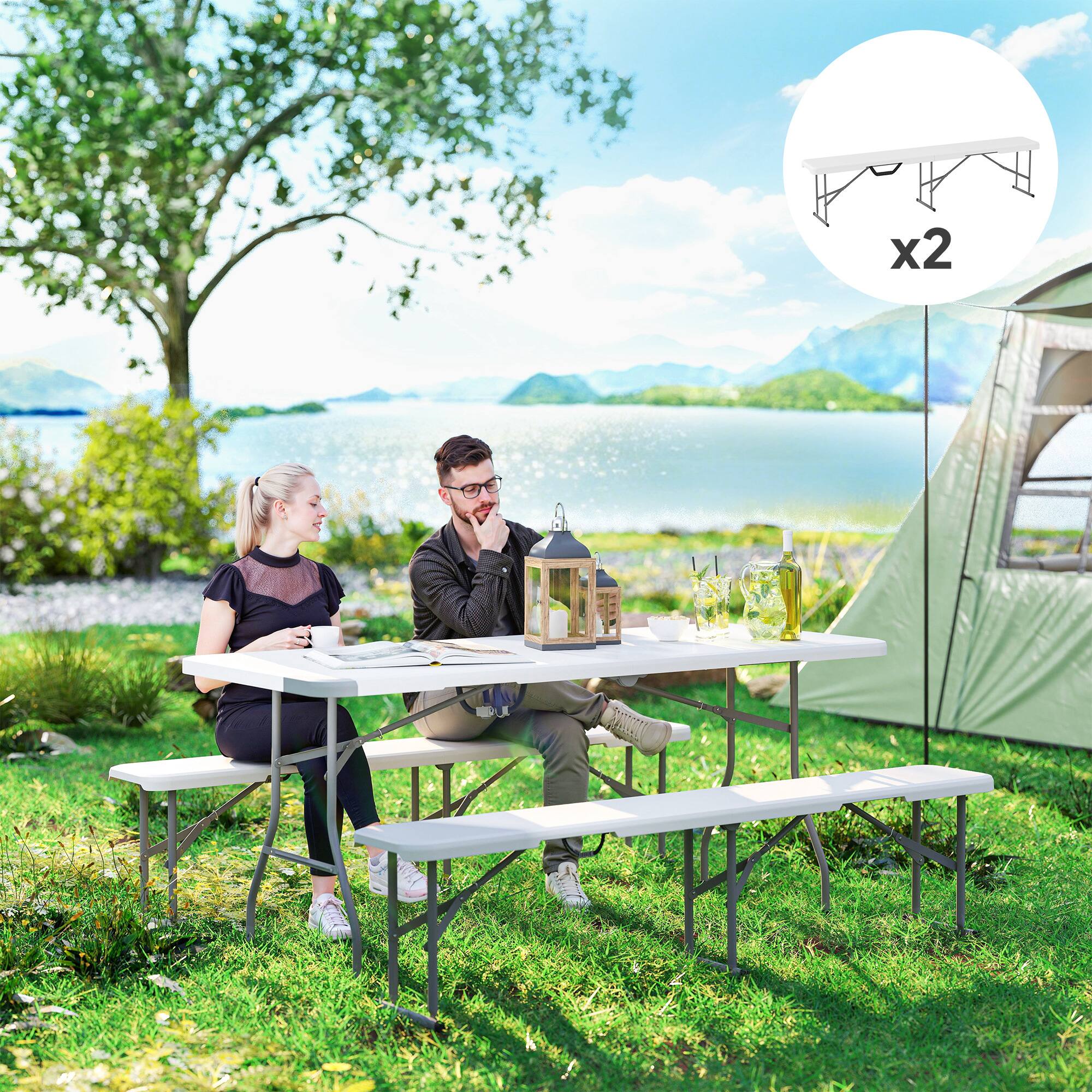 Alt View 1. Outsunny - Pack 6 ft Portable Foldable Bench Seats - White.