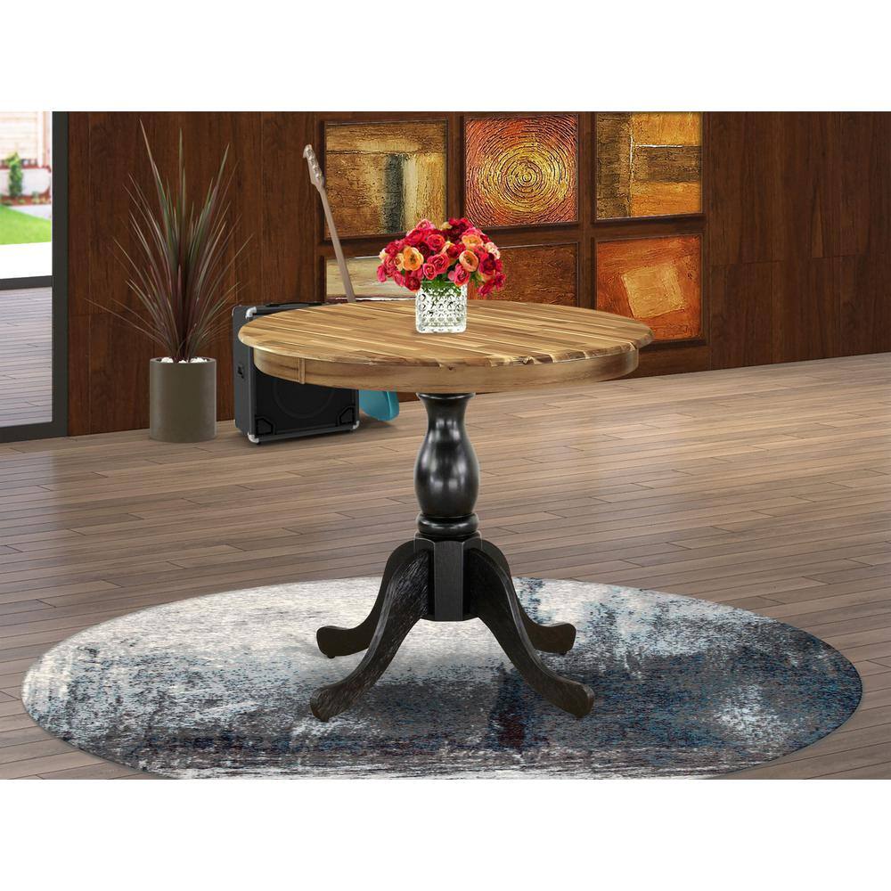 Angle. East West Furniture - East West Furniture Round Dining Table - Natural Table Top and Black Pedestal Leg Finish - Multi-Color.