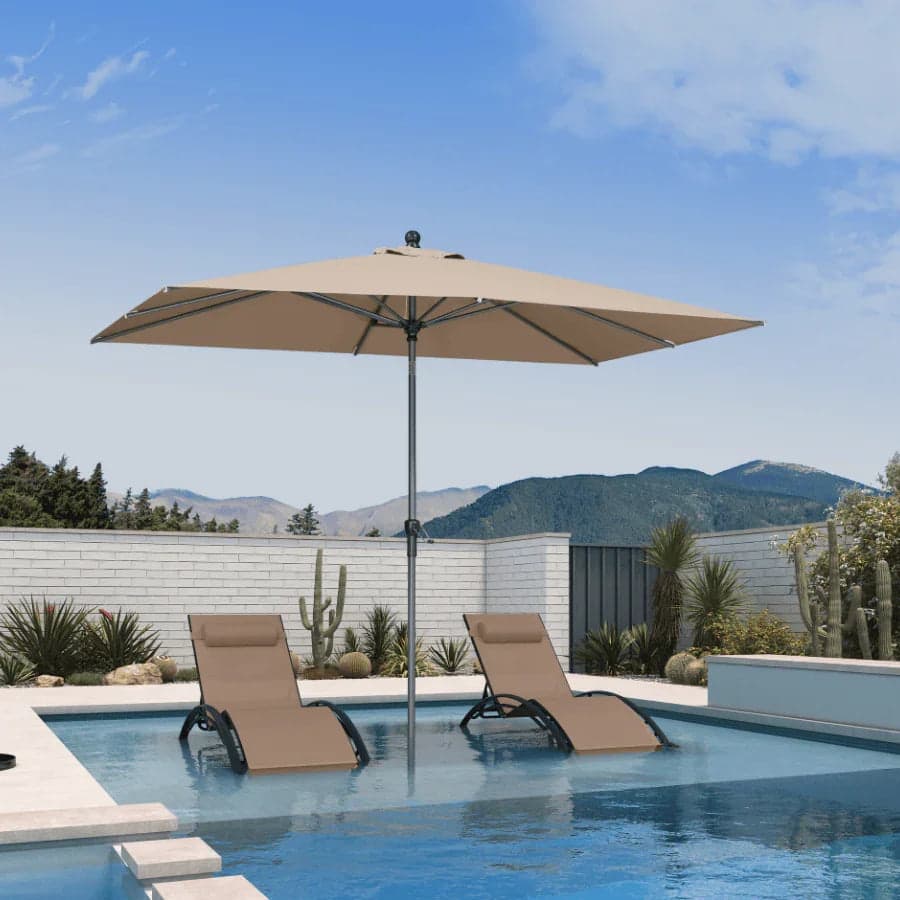 Front. PURPLE LEAF - 6' X 9' Rectangle Patio Market Umbrella with Base Outdoor Table Umbrella Tilt Aluminum Frame Sun Shade for Garden - Taupe.