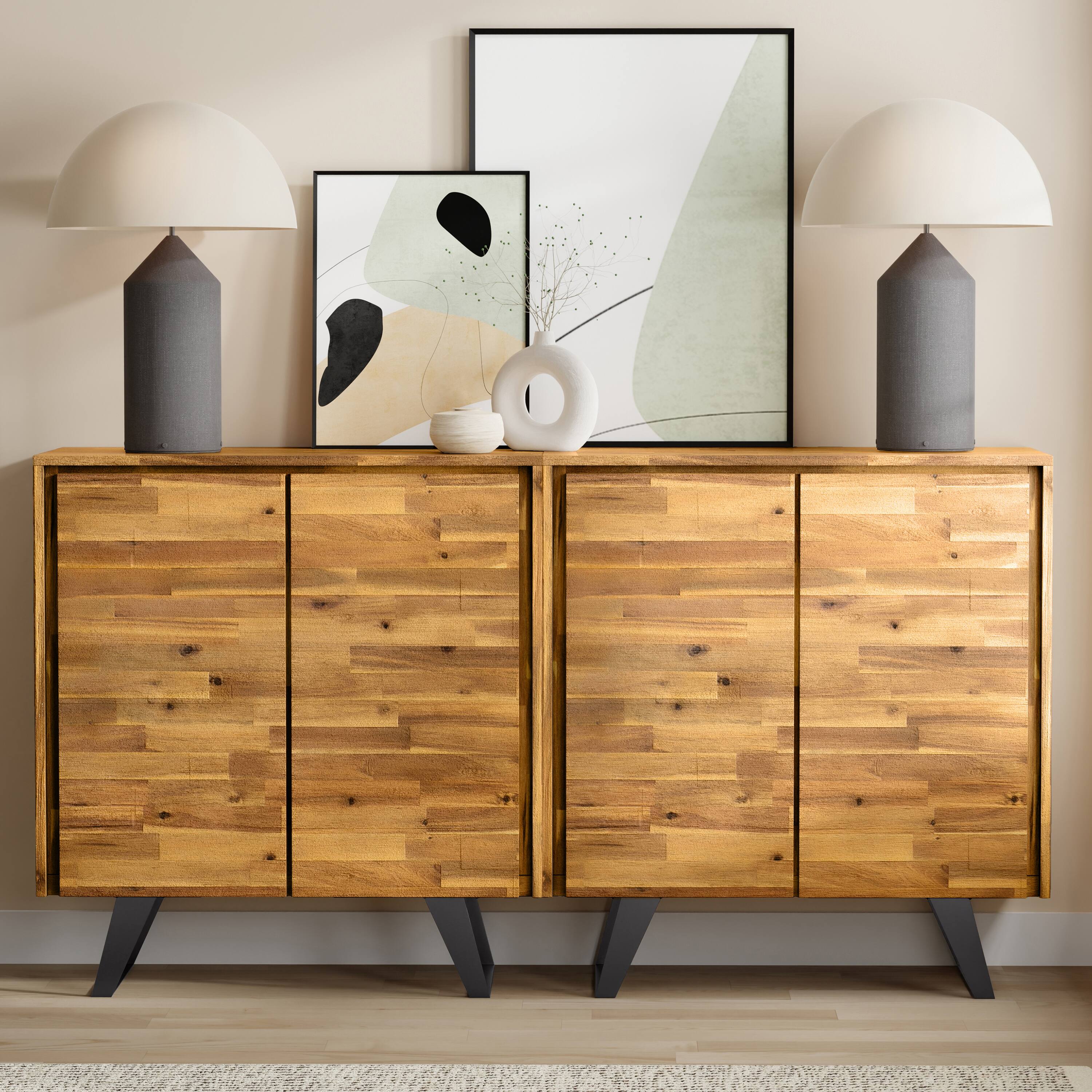 Angle. Simpli Home - Lowry Solid Acacia 39 inch Storage Cabinet in Distressed Golden Wheat (Set of 2) - Distressed Golden Wheat.