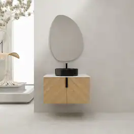 Loheer - 30 inch bathroom vanity Wall Mounted Vanity with Artificial Stone Slab - Light Oak