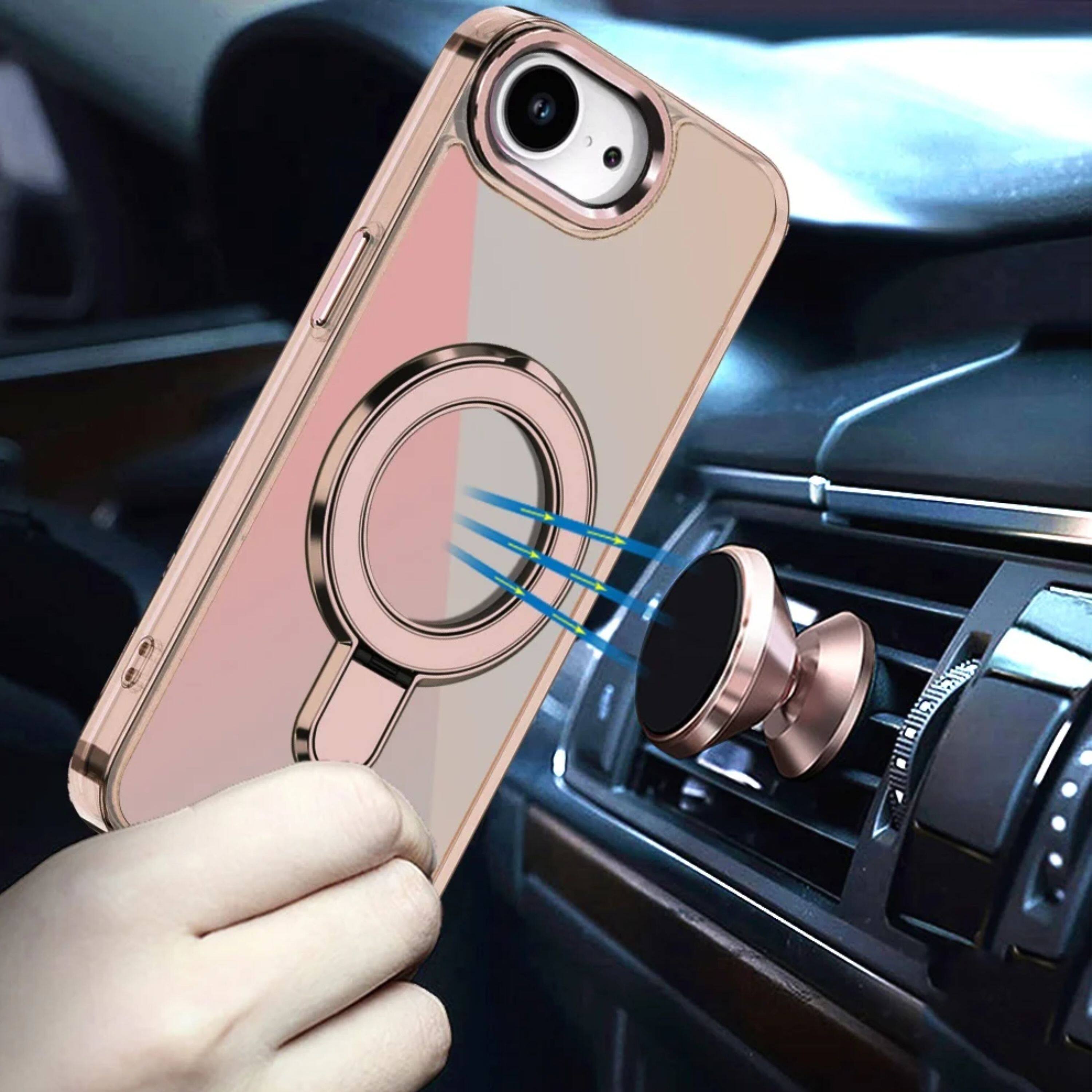 Left. Kitcheniva - Radiant Chrome Magnetic Circle Stand Phone Case With Tempered Glass For iPhone 16e/17e Desert Titanium - Desert Titanium.