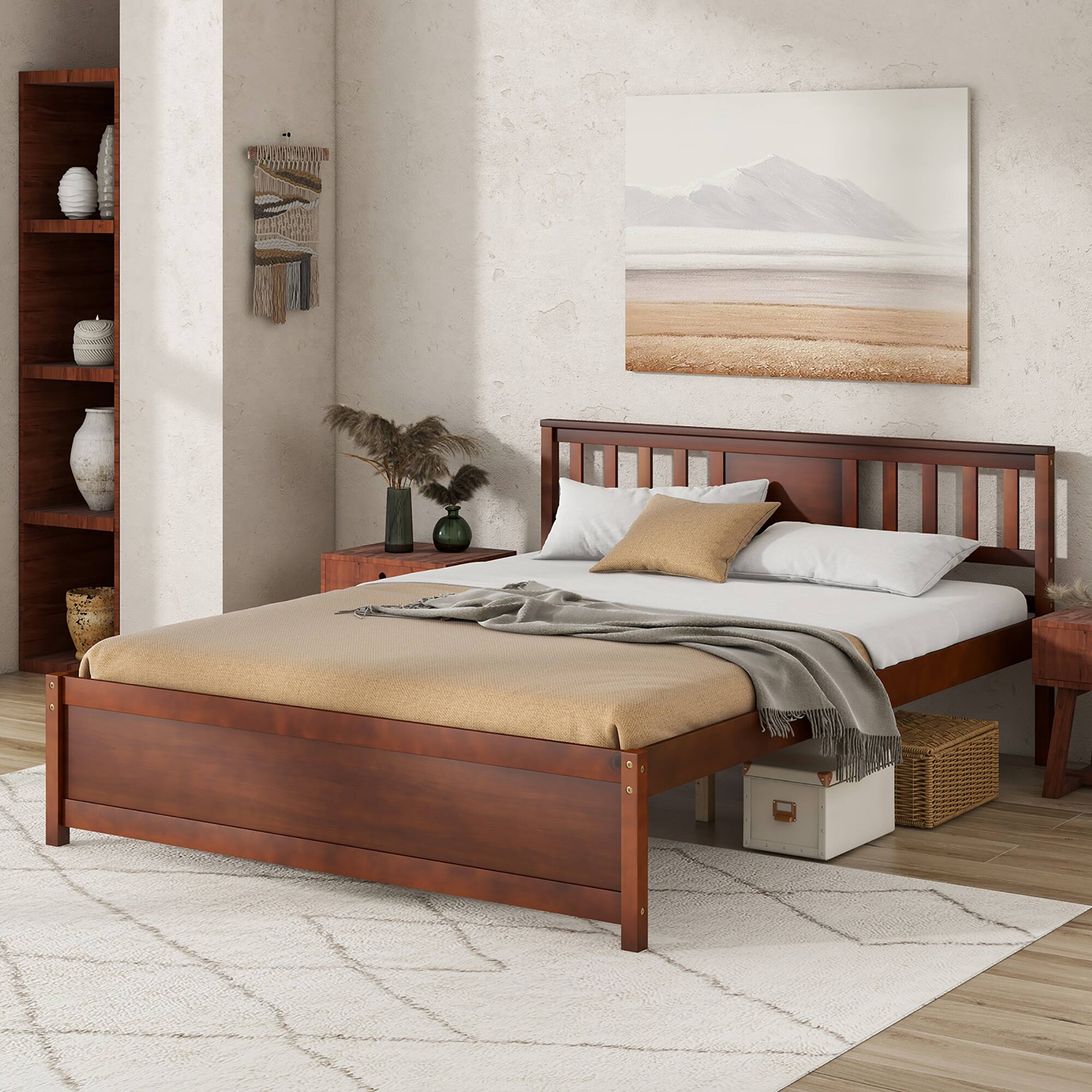 Alt View 9. Gymax - Gymax Queen Size Bed Frame w/ Headboard Wood Slat Support No Box Spring Needed - Walnut.