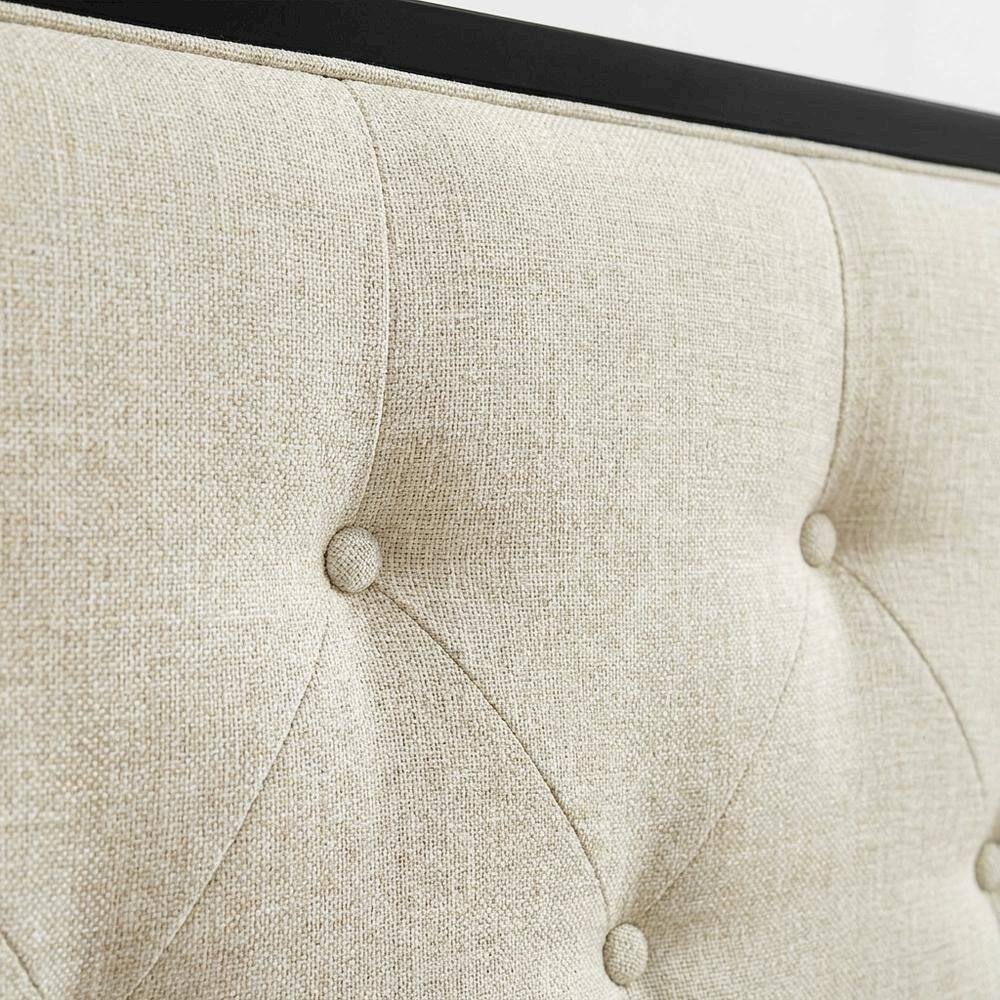 Back. FurniFact - Tufted Fabric Full Headboard with Wooden Frame for Stylish Bedroom - Black.