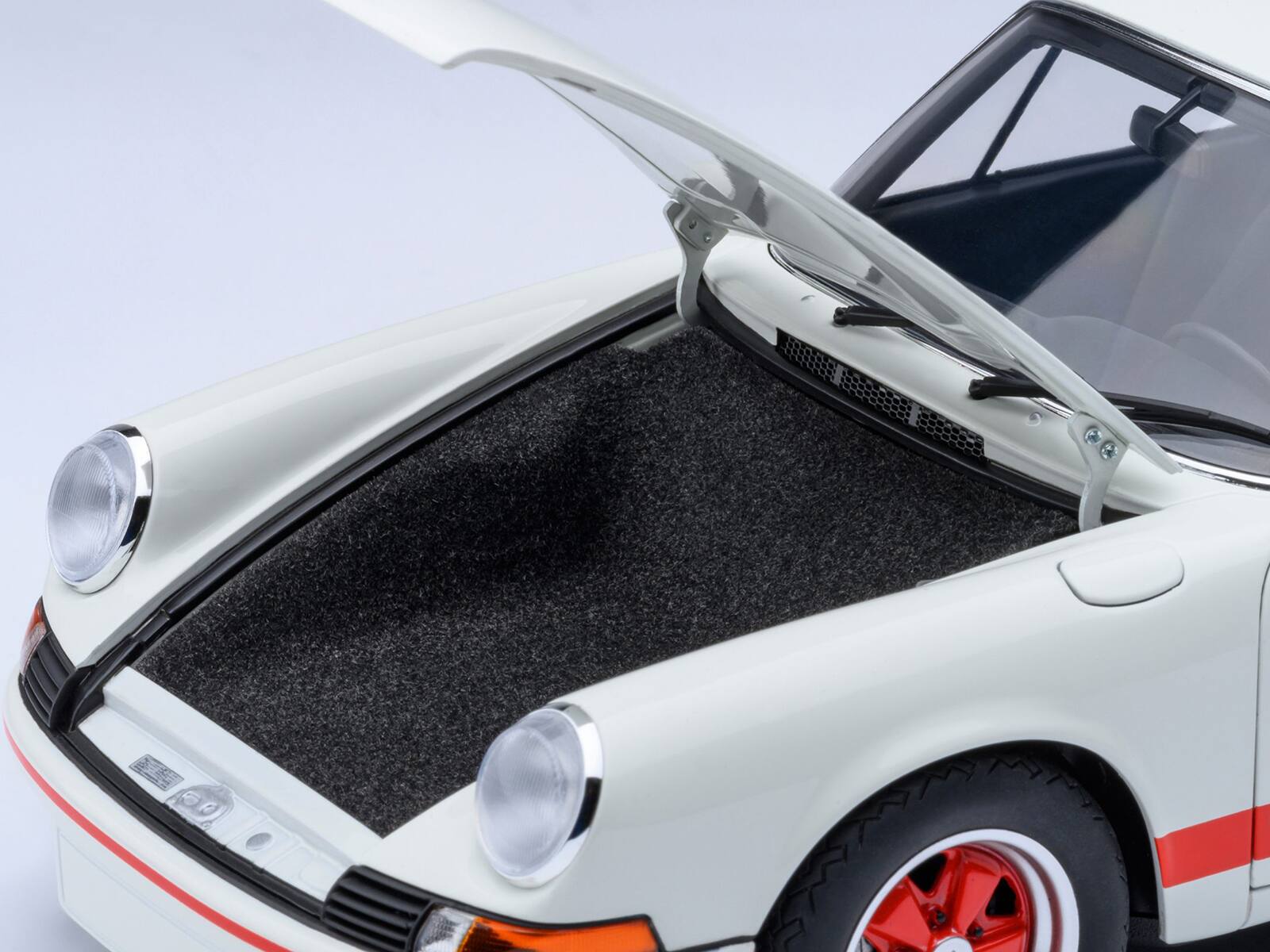 Alt View 2. Autoart - Porsche 911 Carrera 2.7 RS Grand Prix White with Red Stripes and Wheels 1/18 Model Car by Autoart.