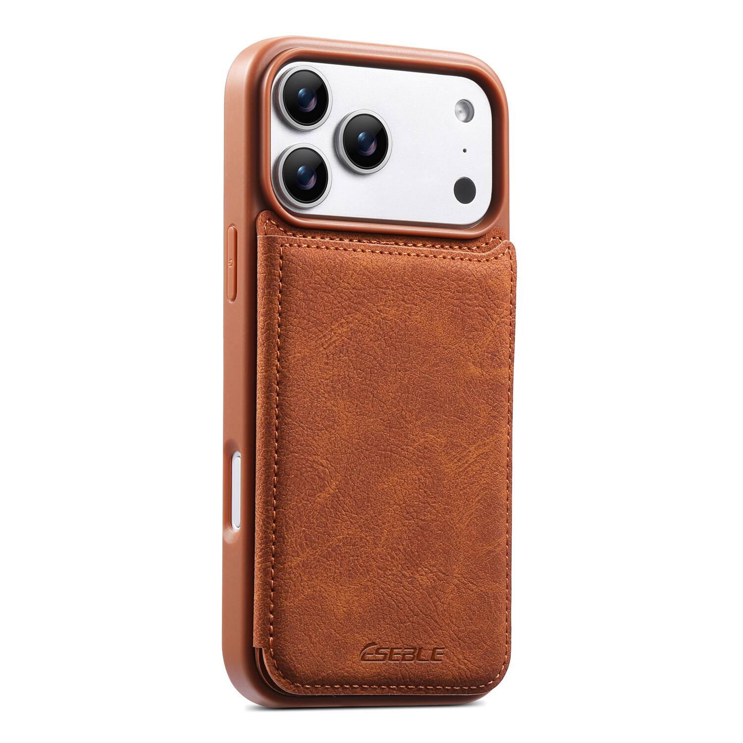 Angle. Dteck - for Apple iPhone 17 Pro Max Retro PU Leather Wallet Case,Shockproof Magnetic Closure Flip Hidden Card Slots Back Cover - Brown.