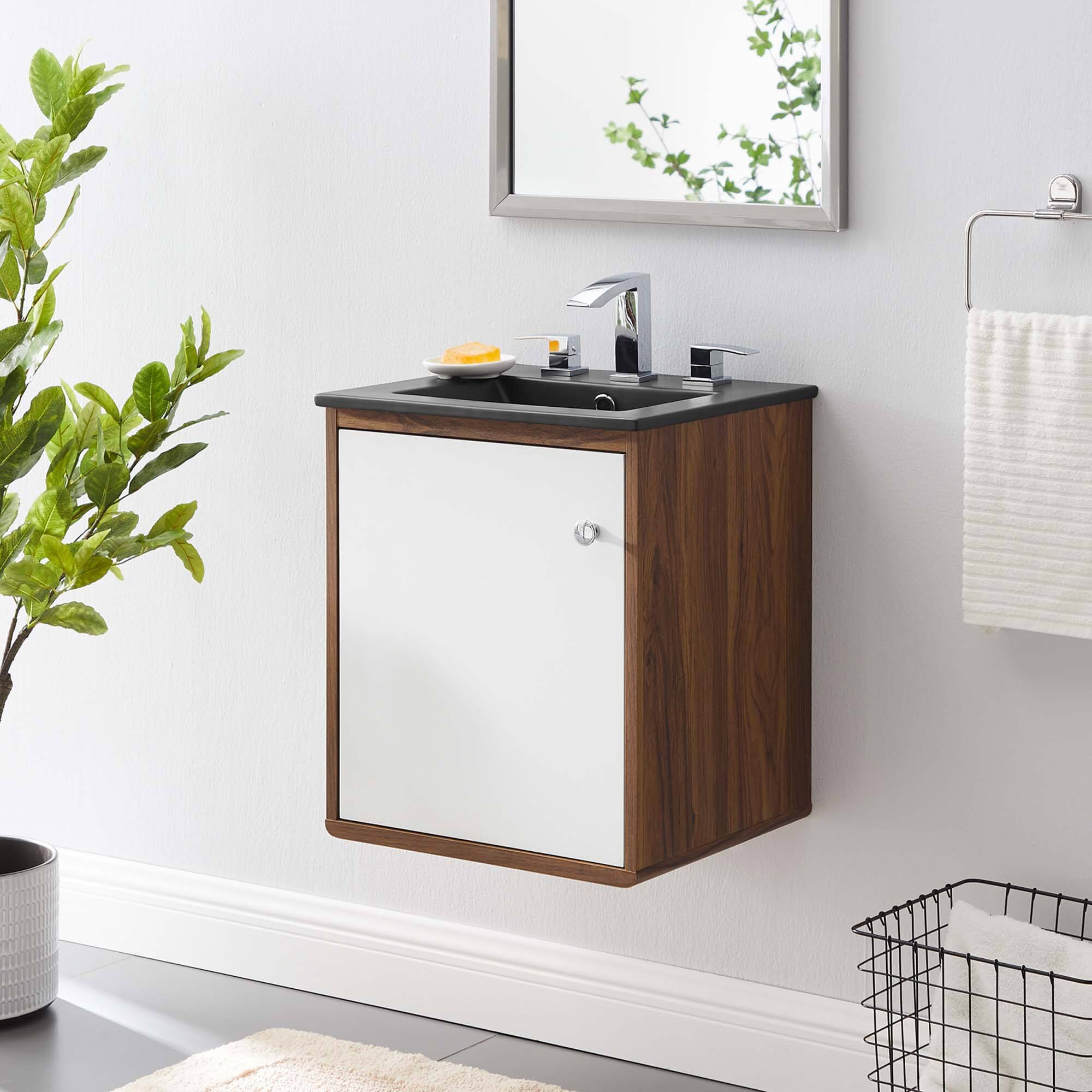 Front. Modway - Transmit Wall-Mount Bathroom Vanity Basin Included - Walnut Black.