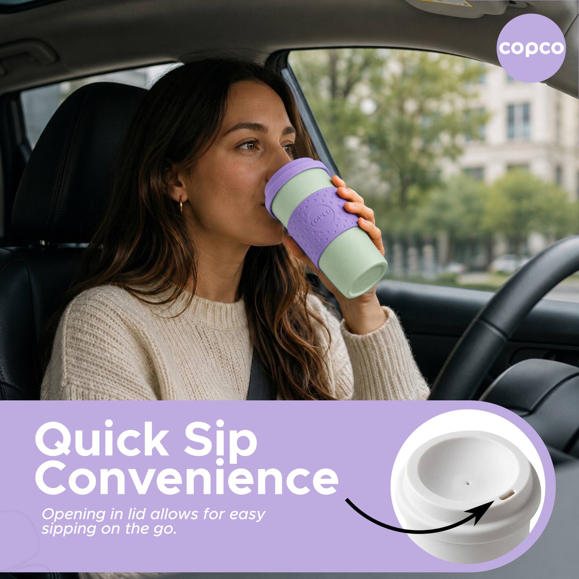 copco CPEO Quick Sip Convenience Opening in lid allows for easy sipping on the go.