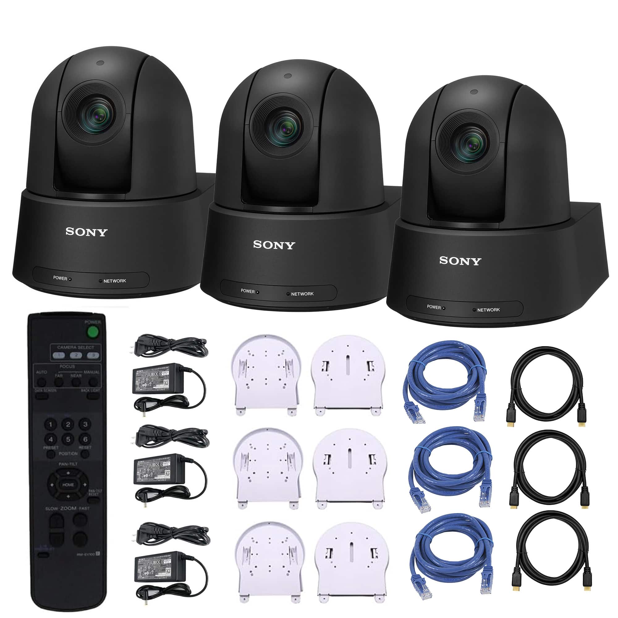 Sony - SRG-A12 4K PTZ Camera Bundle (3-Pack) + 3x Ethernet Cable + 3x HDMI Cable - Black